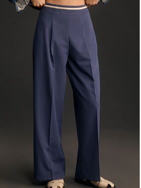 Anthropologie Maeve Wide Leg Pleated Track Pants in Navy